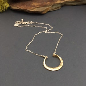 Mixed Metal Crescent Moon Necklace, Dainty silver and gold Minimalist Necklace