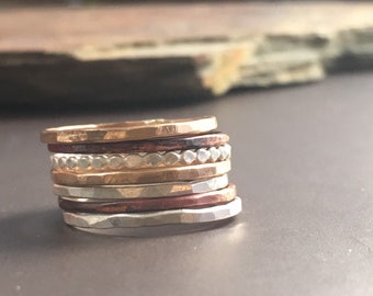 Mixed Metal stacking Ring Set Skinny Stackable Rings Silver, Copper, Gold Stacking Rings Set of 7 stackers