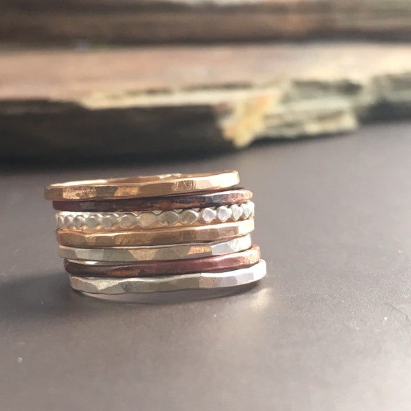 7 Stacking Rings / Stapelringe aus Metall, Dünner Ring, Silber, Gold, Kupfer