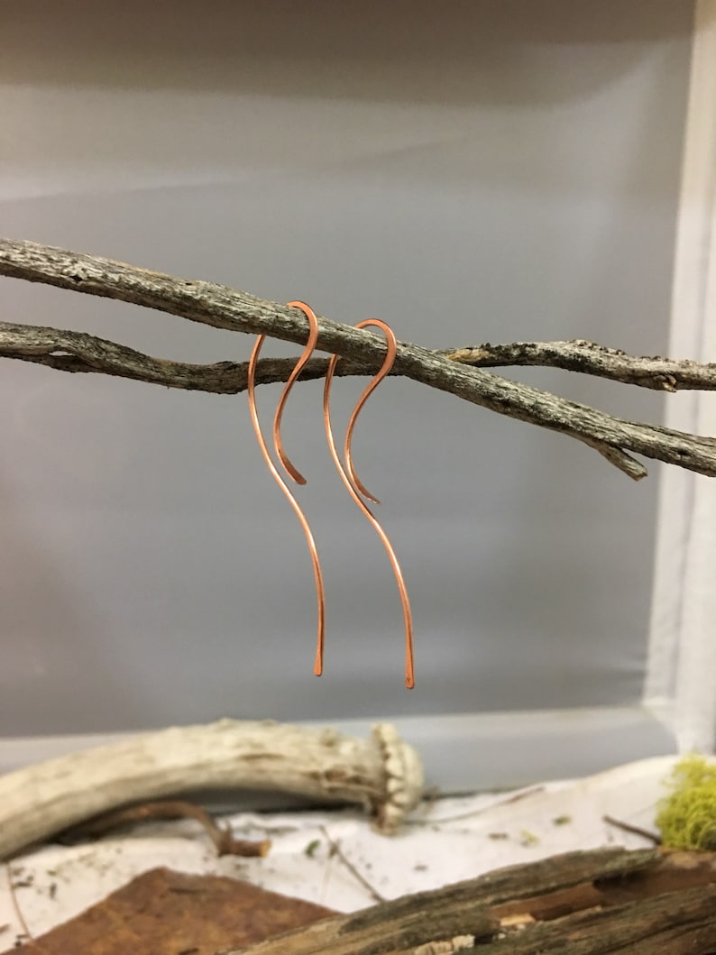 Dainty Copper Threader Earrings Minimalist Copper Earrings Etsy