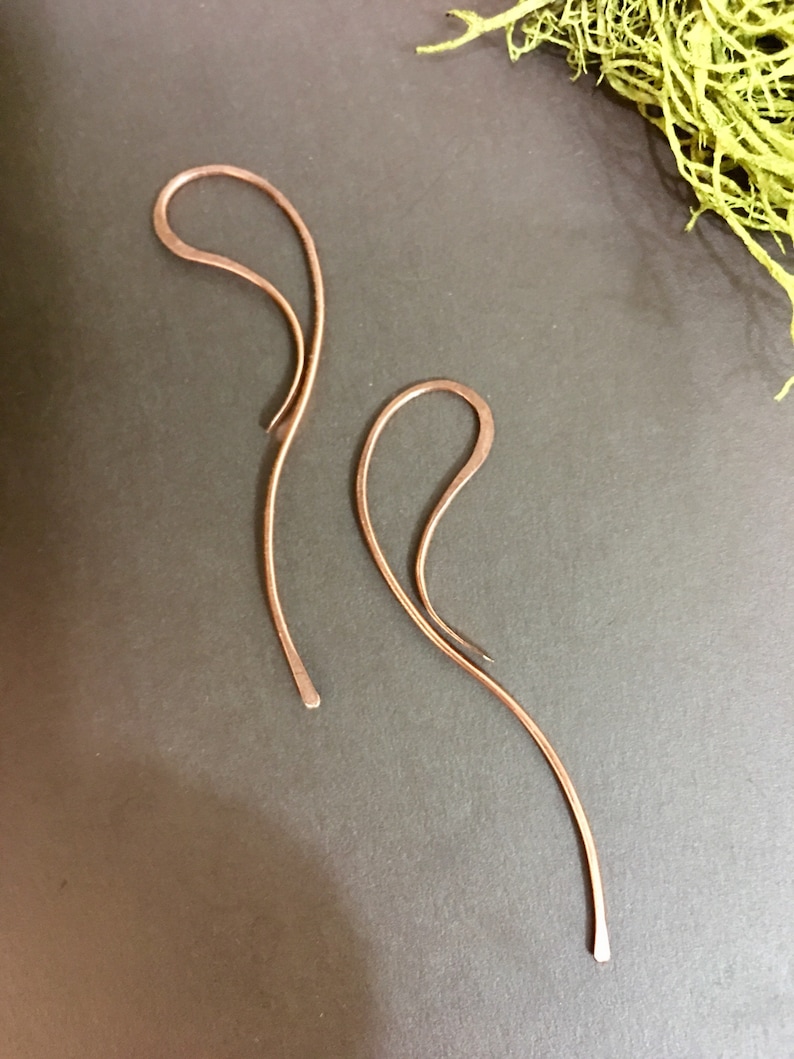 Dainty Copper Threader Earrings Minimalist Copper Earrings Etsy
