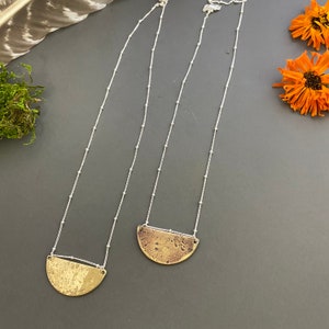 Brass Half Moon and Sterling Silver Necklace Brass Half Moon and Sterling Silver Necklace