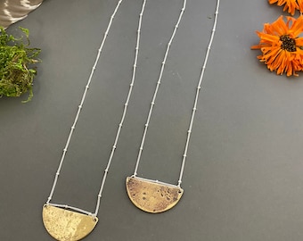 Mixed Metal Half Moon Necklace sterling Silver and Brass