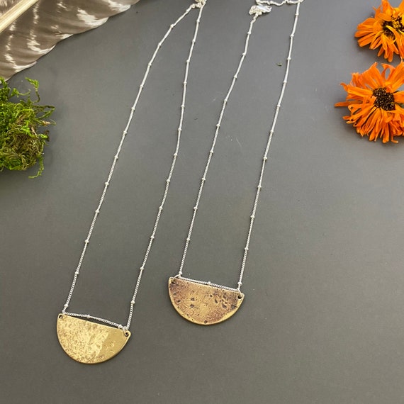 Brass Half Moon and Sterling Silver Necklace Brass Half Moon and Sterling Silver Necklace