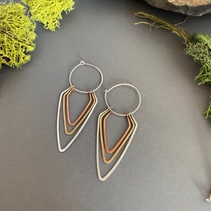 Canyon Hoop Long Mixed Metal Hoop Earrings Geometric statement Earrings