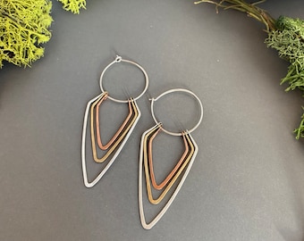 Canyon Hoop Long Mixed Metal Hoop Earrings Geometrische statement oorbellen