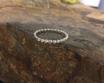 Sterling silver beaded stacking ring skinny silver dot ring