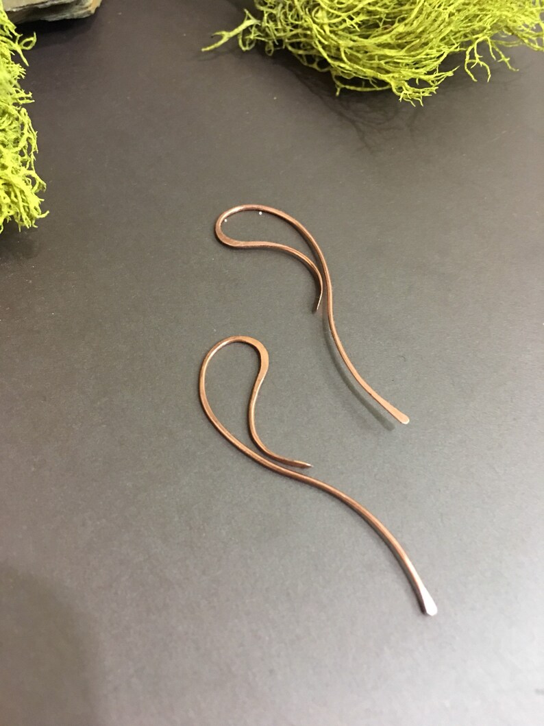 Dainty Copper Threader Earrings Minimalist Copper Earrings Etsy