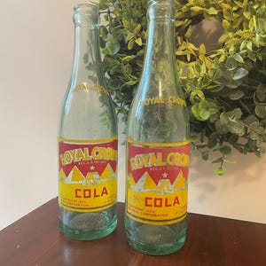 Pair of 1930s Royal Crown RC Cola Bottles Heavy Glass Vintage Bottles Vintage Advertising
