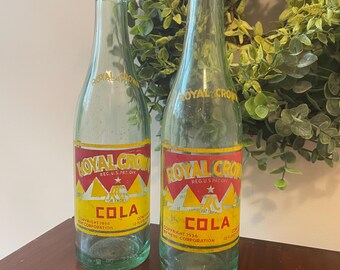 1930s Royal Crown Cola Bottles: Vintage Advertising, Heavy Glass Pair