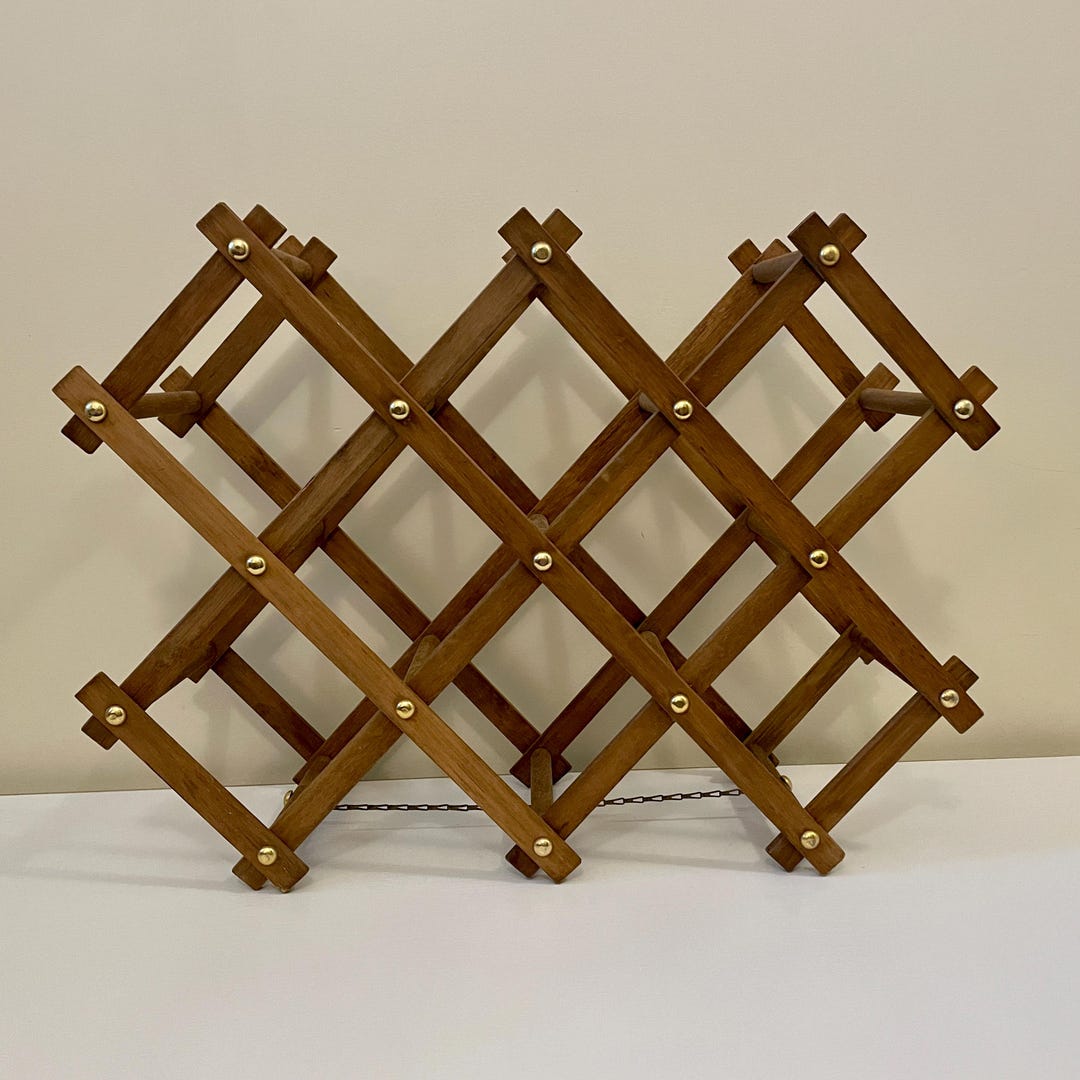 Vintage MCM Wood Collapsible Wine Rack: Hong Kong Brass Hardware - Etsy