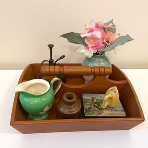 Vintage Handcrafted Wood Cutlery Tray with Carved Handle Divided Utensil Caddy Tabletop Decor Vintage Farmhouse Decor