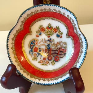 Vintage Austrian Hand-Painted Copper Enamel Ring Dish Unique Shape Trinket Dish