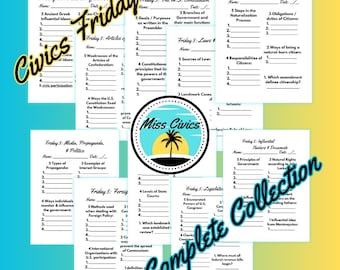 Comprehensive Civics Exit Ticket Check Bundle - Friday 5 Collection - Checks for Understanding