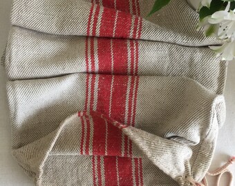 Antique European Feed Sack GRAIN SACK Red Stripe # 10226