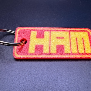 HAM Radio Keychain – 2.25” x 1” – Custom Color Options – 3D Printed PETG – Amateur Radio Gift Tag