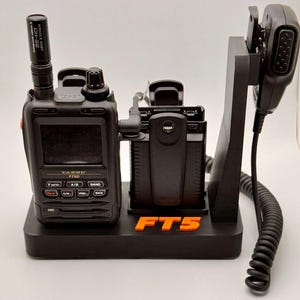 Yaesu FT5D Radio Stand: Rugged 3D Printed Desktop Holder with Dual Battery Slots