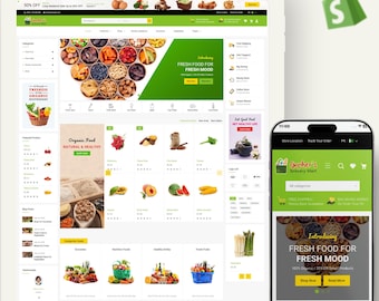 Tema moderno de Shopify 2.0 para supermercados, alimentos orgánicos y megatiendas. Diseño responsivo. Rápido, optimizado para SEO y con función de arrastrar y soltar.