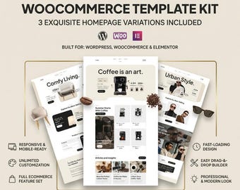 Wordpress WooCommerce Store Elementor Template Kit, Ecommerce Website Builder Layout, Online Shop Web Design, Modern Retail Storefronts