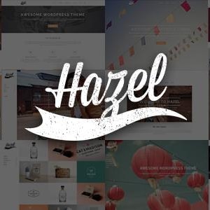 May include: A collection of website design examples, featuring the word "Hazel" in a distressed white font. The designs display different website themes, including e-commerce and blog layouts, with images and text.