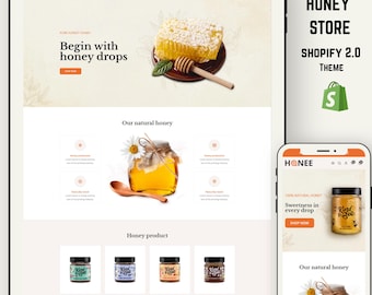 Tema de Shopify 2.0 para miel y alimentos orgánicos / Plantilla de comercio electrónico para apicultura, alimentos saludables, colmenas, productos naturales, tiendas ecológicas y productos orgánicos