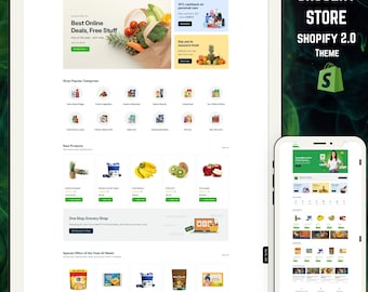 Tema de Shopify 2.0 para tiendas de comestibles / Plantilla de comercio electrónico moderna y adaptable para supermercados, tiendas de alimentos orgánicos y productos frescos