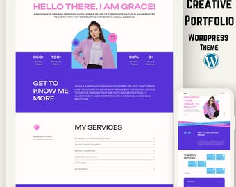 Tema de WordPress para portafolio personal moderno: plantilla de currículum minimalista, atrevida y adaptable para diseñadores, creativos y profesionales.