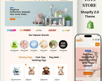 Tema de Shopify para tienda de bebés y niños / Plantilla responsiva para comercio electrónico de juguetes y ropa / Adorable boutique para bebés / Diseño de tienda de regalos y artículos educativos (Recursos Humanos)