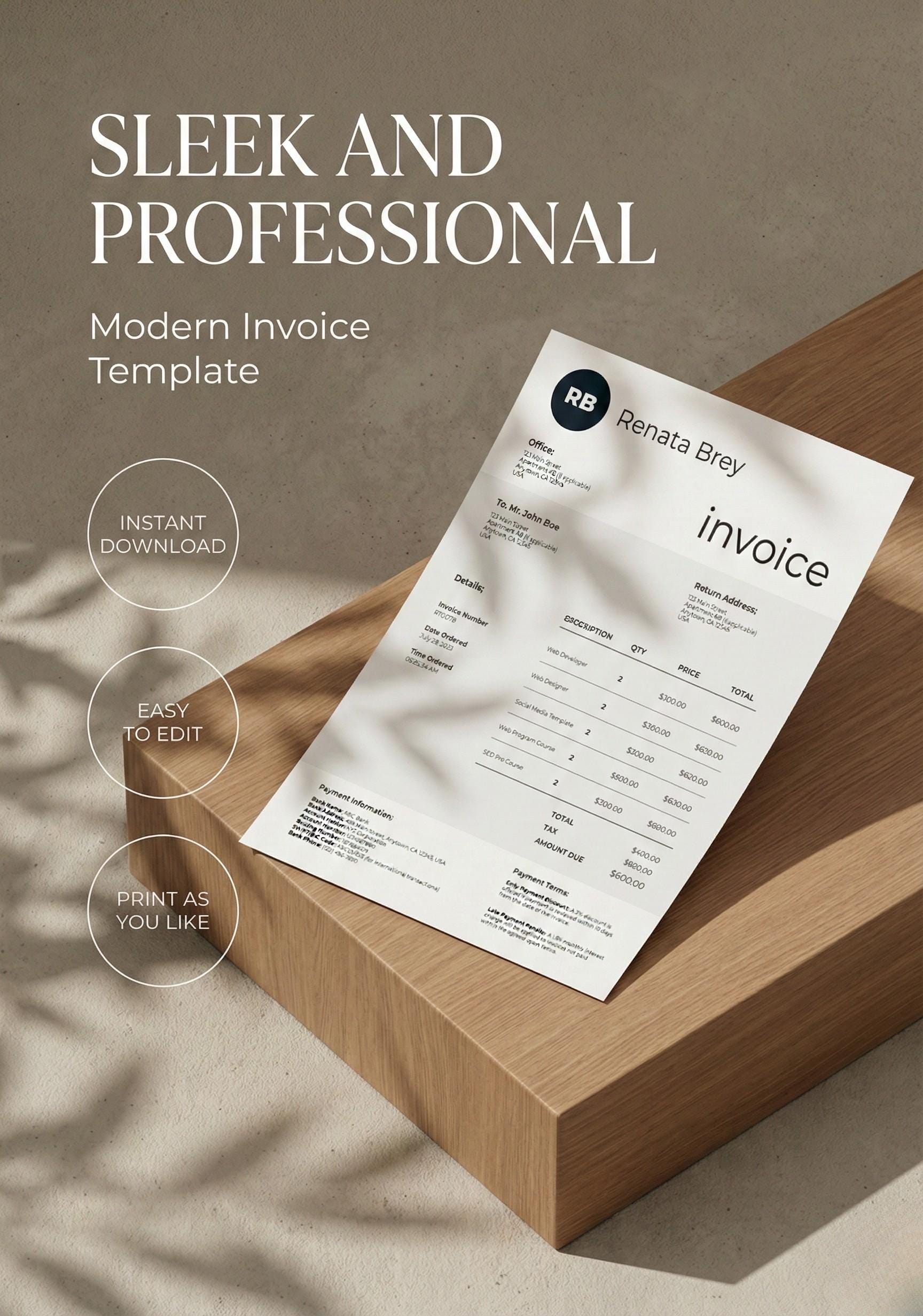 Minimalist Invoice Template Editable A4 Print Ready Clean Business Bill Layout Design Simple ...