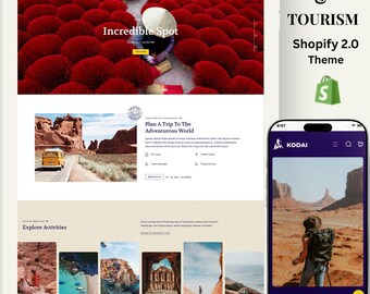 Diseño Shopify para aventuras y viajes / Plantilla para tienda de senderismo y trekking / Comercio electrónico de equipo de camping / Diseño para agencia de deportes y turismo (Recursos Humanos)