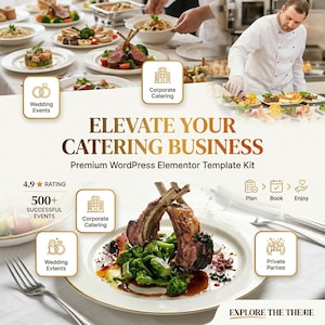 Tema de WordPress para sitios web de restaurantes, kit de Elementor, sitio web para servicios de catering, diseño para cafeterías, configuración de menús en línea, sitio web para negocios de entrega de comida.