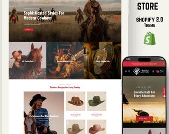 Tema de Shopify para sombreros de vaquero y moda: ropa de estilo western, plantilla para tienda de sombreros, diseño de comercio electrónico de ropa y accesorios