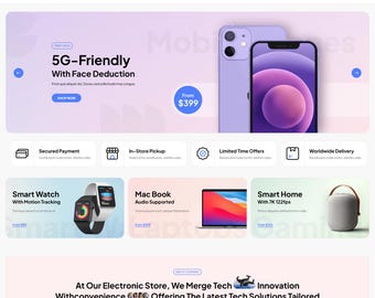 Plantilla premium de Shopify: diseño para tienda de electrónica y accesorios, diseño de arrastrar y soltar, multidivisa, optimizada para SEO, carrito Ajax