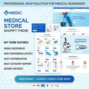 Medical Shopify Theme, Pharmacy Store Website Template, Clinic eCommerce Design, Healthcare Supplement Shop, Hospital Supply Web Layout