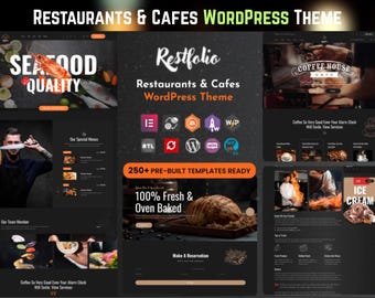 Tema de WordPress para restaurantes y cafeterías / Plantilla para sitios web de cafeterías, panaderías, entregas de comida, bares y restaurantes / Adaptable y optimizado para SEO