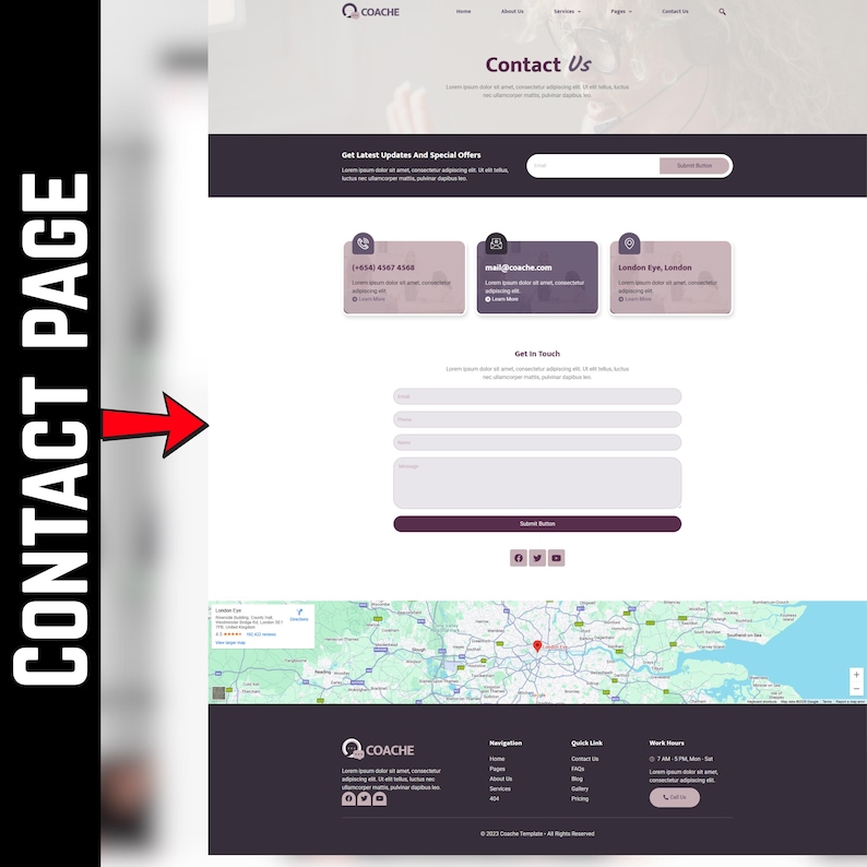 May include: A website contact page design with a purple and white color scheme. The page includes a "Contact Us" header, a form for inquiries, and contact information. The design is clean and modern, with a focus on user experience.