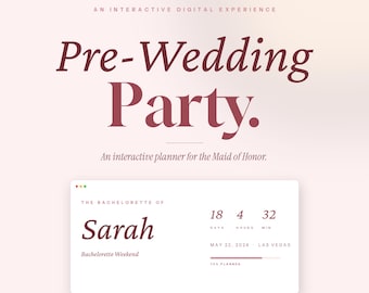 Digital Bachelorette Party Planner, Bridal Shower Organizer for Maid of Honor with Budget Splitter, Multi-Day Itinerary, Guest List & Games