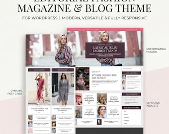 Blog de revista de moda editorial, tema de blog, estilo de vida femenino, plantilla de sitio web para bloguero, diseño estético minimalista elegante, estilo moderno.