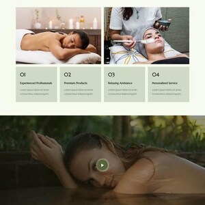 May include: Website for Selina Spa & Wellness, showcasing a woman in a sauna. The page details spa services, vision, mission, team, and contact details. The site promotes relaxation and wellness, with a focus on holistic treatments.