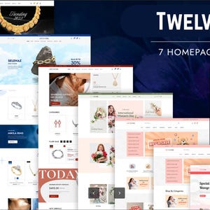 May include: A digital mockup displaying seven jewelry e-commerce website homepages. The design template is labelled "TWELVIX" and includes the text "7 Homepages" and "Jewelry FIGMA Template". The websites feature jewelry, with the word "Trending 2023" visible.