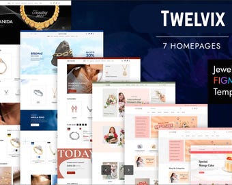 Modello Figma per gioielleria moderna: 15 tavole personalizzabili, griglia Bootstrap reattiva, design UI/UX pulito per negozi di gioielli online