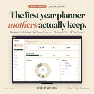 First Year Baby Planner Digital Tracker, Milestone & WHO Growth Chart, New Busy Mom Postpartum Planner, Offline Instant Download