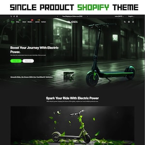May include: A website mockup for an electric scooter, featuring a black and green design. The text reads "Boost Your Journey With Electric Power" and "Spark Your Ride With Electric Power". The website also includes the text "Shop now" and "Read more".