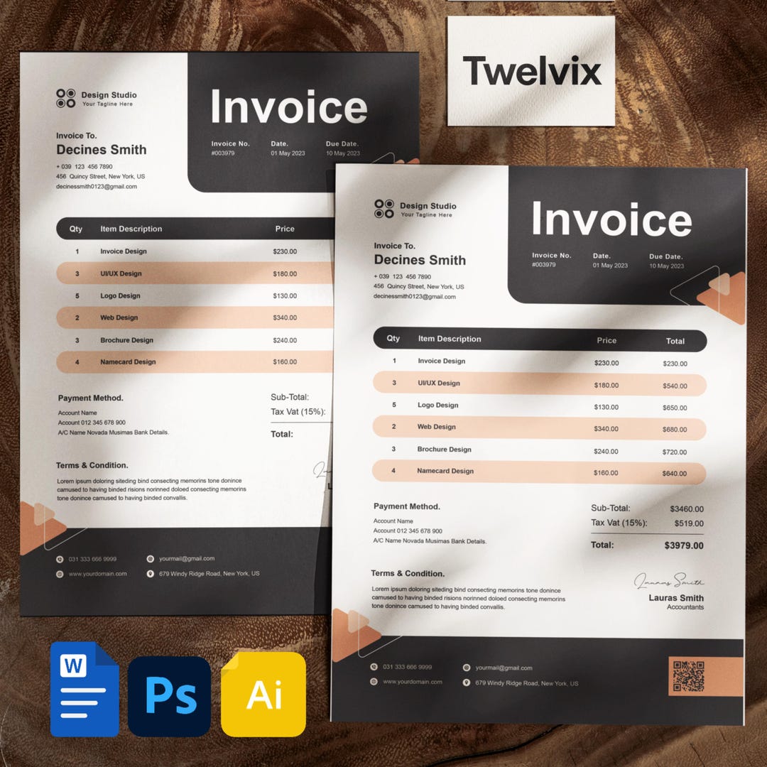Invoice Template – Editable Business Invoice Design, Printable Invoice ...