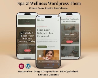 Spa en wellness WordPress Elementor-sjabloonkit | Massage, beauty, yoga, holistisch websiteontwerp voor gezondheid | Volledig responsief