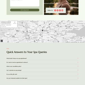 May include: A website for Selina Spa & Wellness, displaying contact details, a form, and images of spa treatments. Includes a map, FAQs, and a call to action to start a wellness journey.