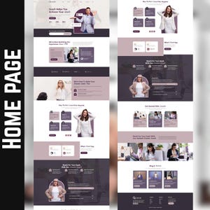May include: A website homepage design with a clean, modern aesthetic. The layout features sections with text, images of people, and purple and white color scheme. The text includes phrases like "Coach Helps You Achieve Your Goals" and "Reach For Your Goals".