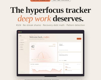 ADHD Hyperfocus Tracker | KILN Interactive Digital Planner | Recovery Debt Dashboard for Neurodivergent Brains | Offline HTML