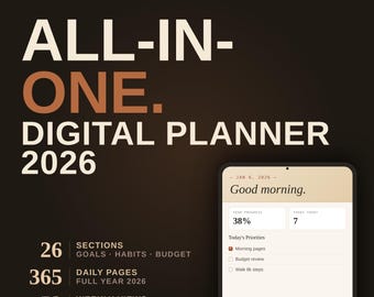 2026 Digital Planner All-in-One, Goal Tracker Habit Journal Budget Planner with Daily Weekly Monthly Views and 26 Planning Sections