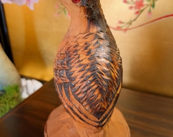 手彫りのヴィンテージライチョウの彫刻 |一刀彫の木製鳥の置物 |レアな